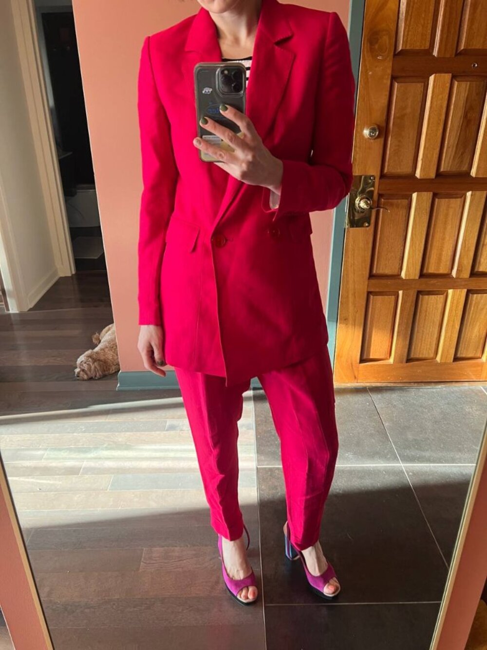 Massimo Dutti Linen Blend Suit Set | Fuchsia Pink | Oversized Blazer & Pants